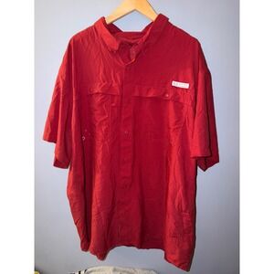 Realtree Fishing Mens Red Short Sleeve Ventilated Performance Button Down Shirt